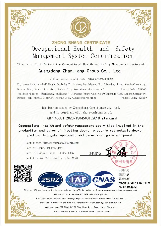 ISO45001:2018 Occupational Health and Safety Management System Certification for Guangdong Zhanjiang Group