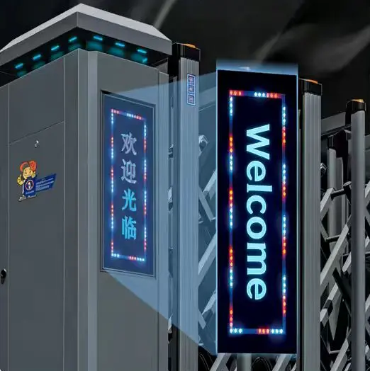 automatic retractable access gate LED welcome display screen, customizable message panel for security entrance gate